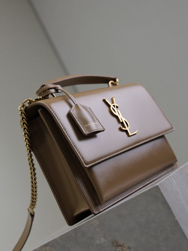 YSL Sunset Handbags 25cm Brown Cowhide