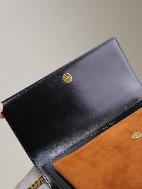 YSL Sunset Handbags 25cm Black Brown Cowhide Suede