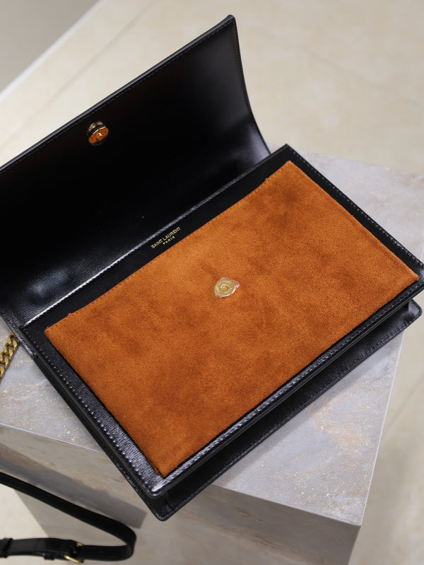 YSL Sunset Handbags 25cm Black Brown Cowhide Suede