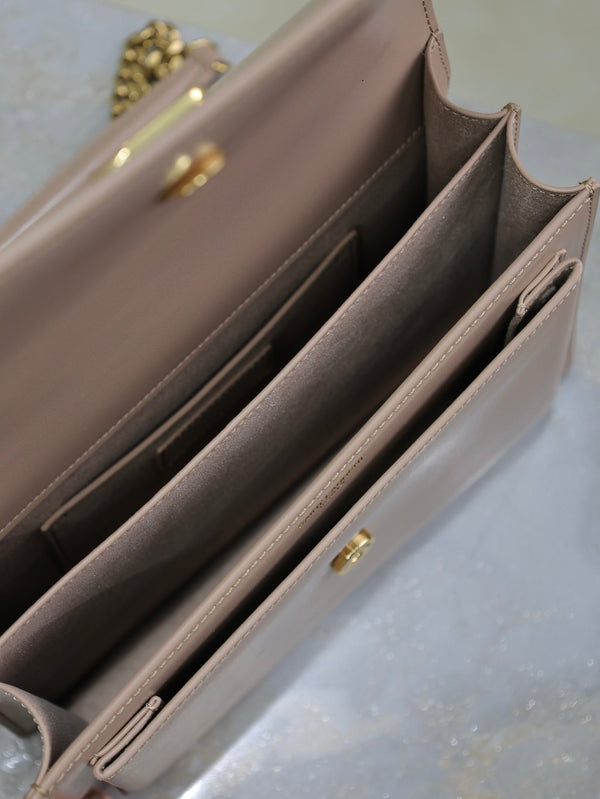 YSL Medium Sunset Shoulder Bag 22cm Beige-Brown Cowhide GHW