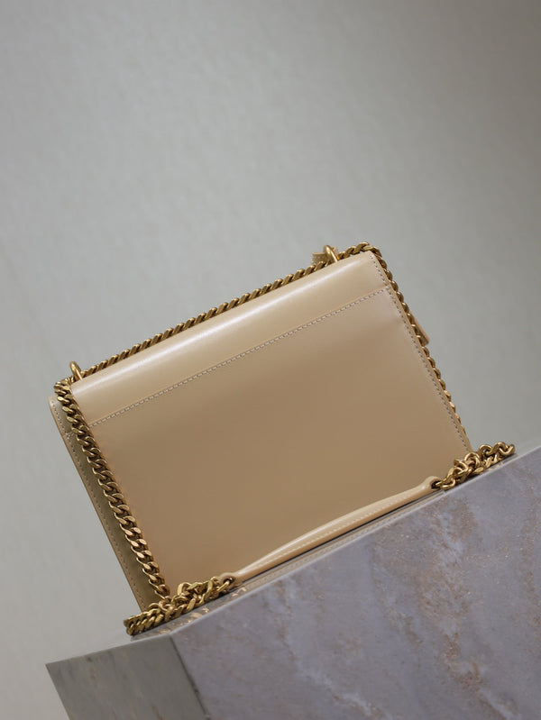 Borsa a tracolla YSL Sunset media 22 cm in pelle di vacchetta beige GHW