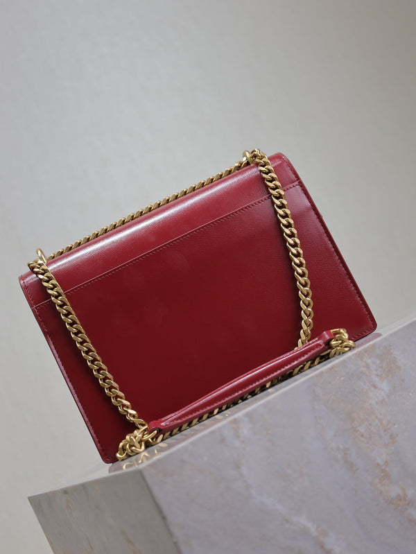YSL Medium Sunset Shoulder Bag 22cm Burgundy Cowhide GHW