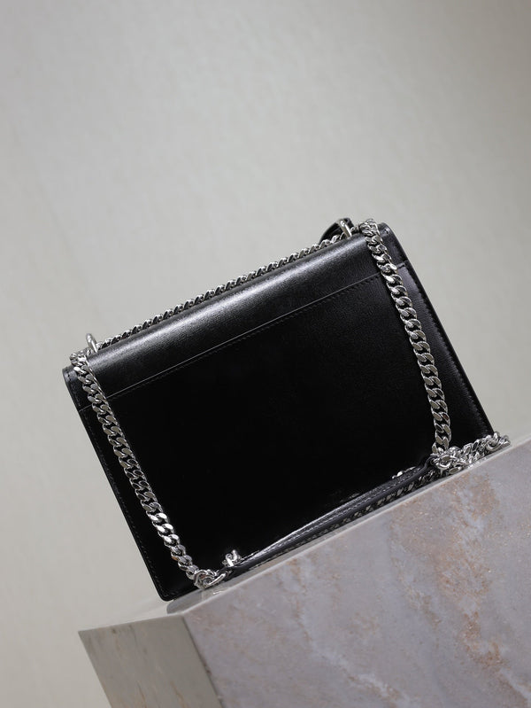 YSL Medium Sunset Shoulder Bag 22cm Black Cowhide Sliver HW