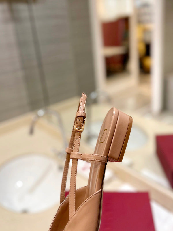 VLOGO BEIGE LEATHER SLINGBACK FLATS