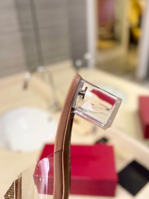 MULE ALTO 60MM IN PELLE DI MONTONE BEIGE CAMMELLO E PVC TRASPARENTE