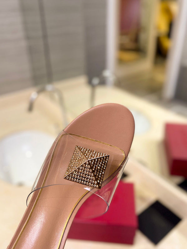 MULE ALTO 60MM IN PELLE DI MONTONE BEIGE CAMMELLO E PVC TRASPARENTE