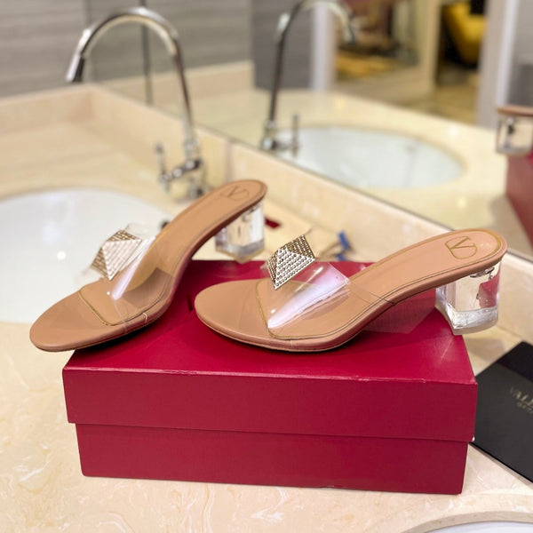 MULE ALTO 60MM IN PELLE DI MONTONE BEIGE CAMMELLO E PVC TRASPARENTE