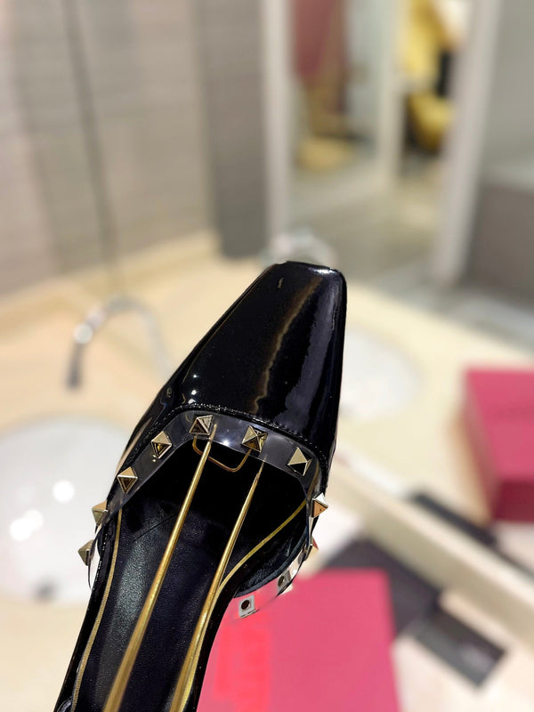 ROCKSTUD SLINGBACK IN BLACK CALFSKIN 50MM