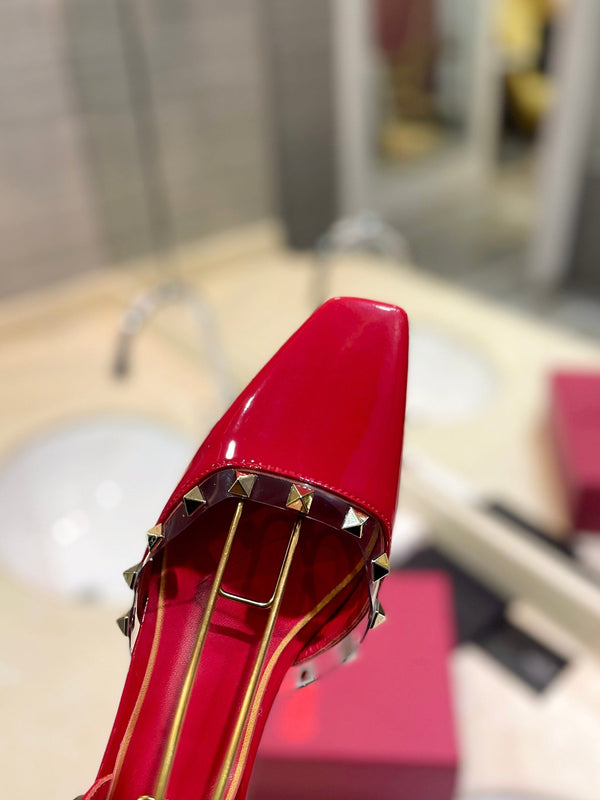 SANDALI ROCKSTUD SLINGBACK IN PELLE DI VITELLO ROSSO CILIEGIA 50MM