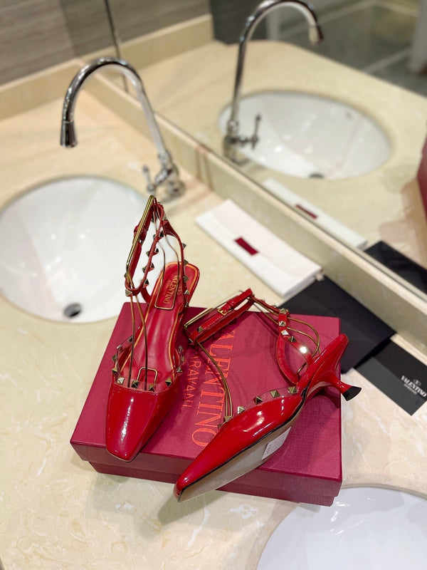 SANDALI ROCKSTUD SLINGBACK IN PELLE DI VITELLO ROSSO CILIEGIA 50MM