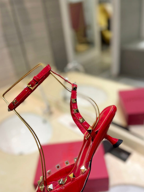 SANDALI ROCKSTUD SLINGBACK IN PELLE DI VITELLO ROSSO CILIEGIA 50MM