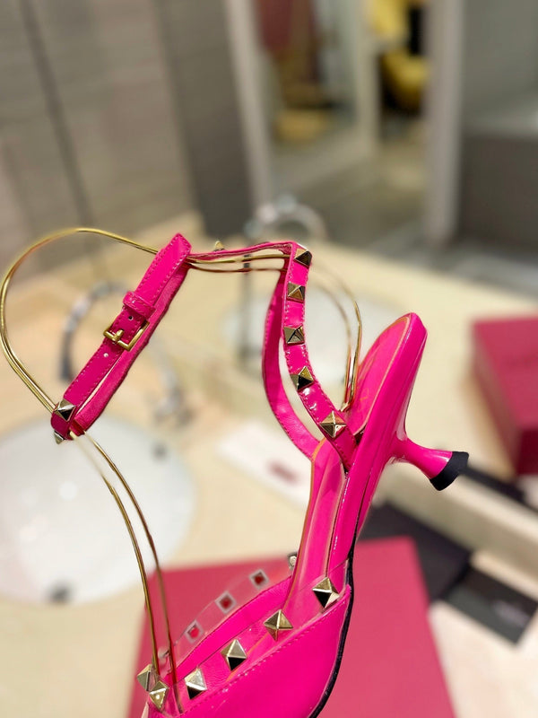 SANDALI ROCKSTUD IN PELLE DI VITELLO ROSA BRILLANTE 50 MM