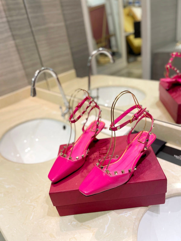 SANDALI ROCKSTUD IN PELLE DI VITELLO ROSA BRILLANTE 50 MM