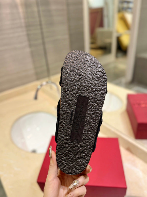 SANDALI CIABATTA IN VELLUTO DI SETA NERO FUSSFRIEND