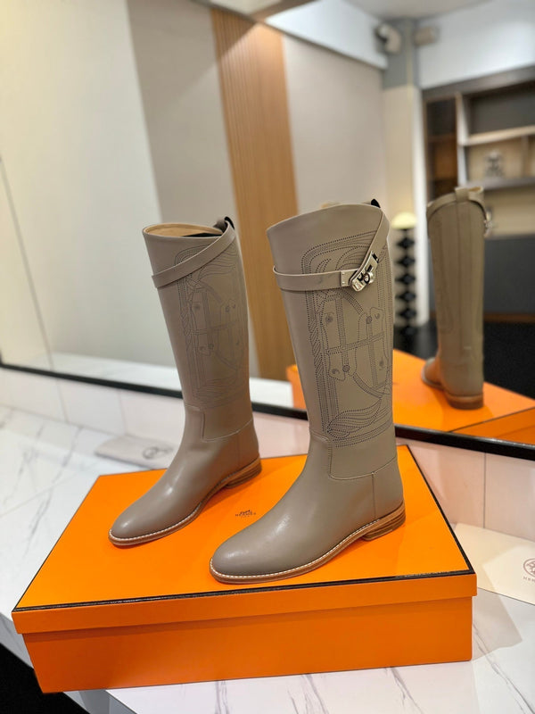 HM Jumping Boot 20MM Grey Beige Printed Pattern Cowhide 992360