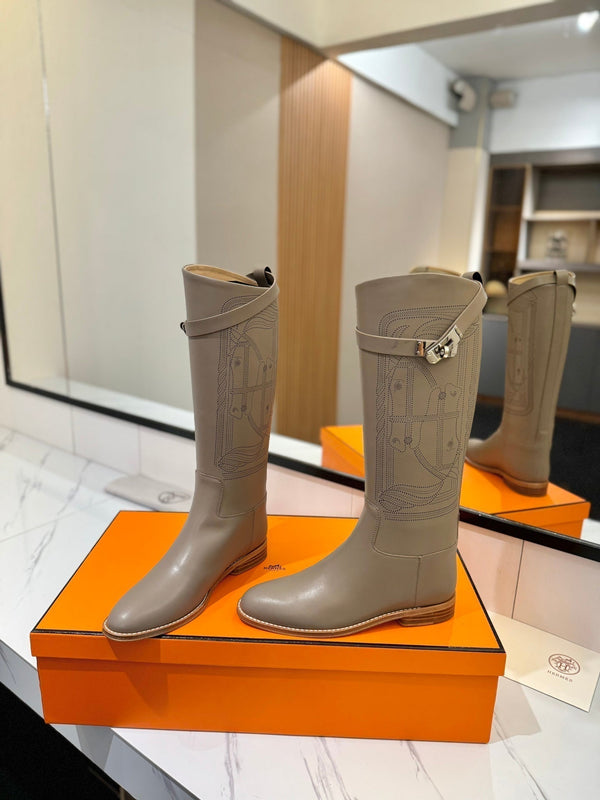 HM Jumping Boot 20MM Grey Beige Printed Pattern Cowhide 992360