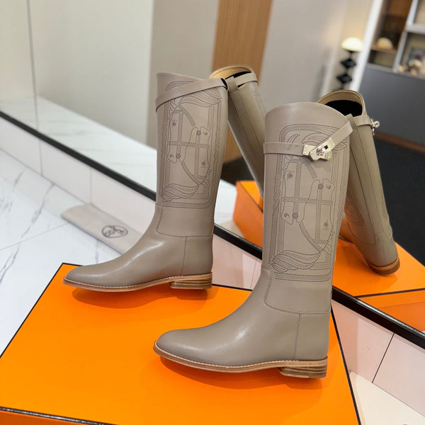 HM Jumping Boot 20MM Grey Beige Printed Pattern Cowhide 992360