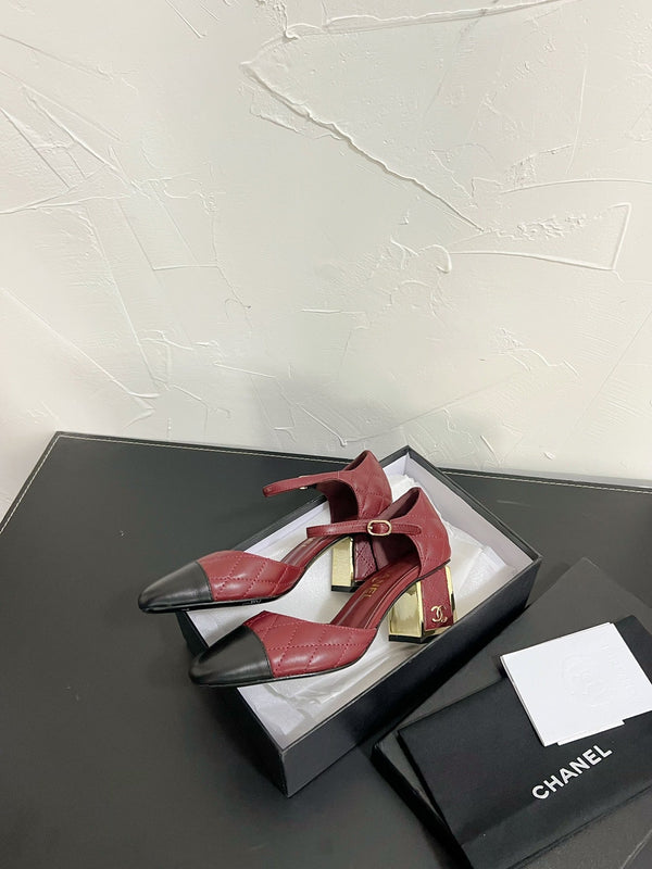 CC Mary Janes 55mm In Burgundy Mix Black Quilted Lambskin  949763