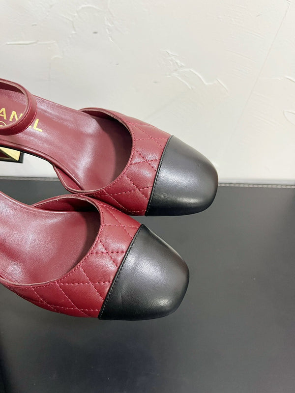 CC Mary Janes 55mm In Burgundy Mix Black Quilted Lambskin  949763