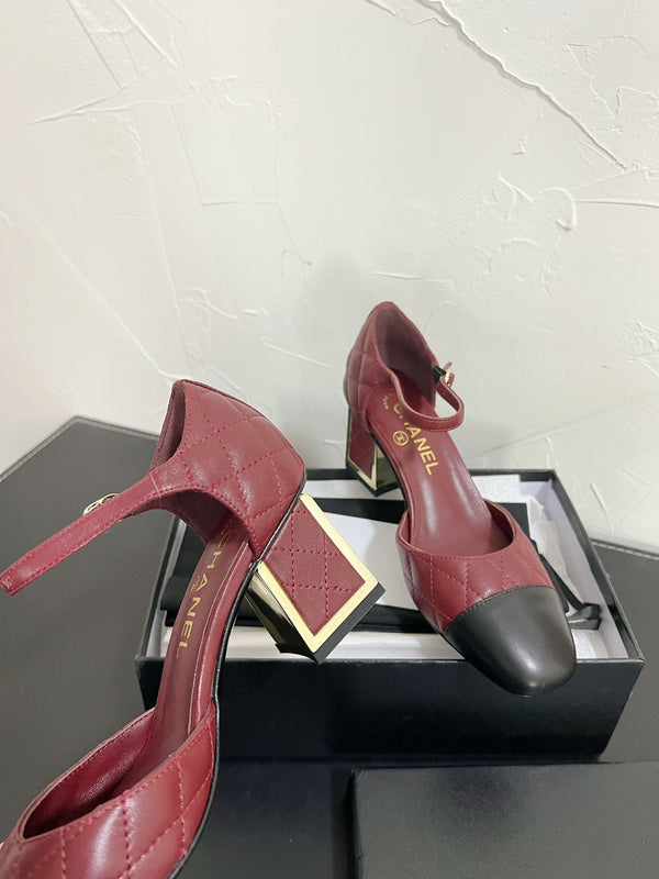 CC Mary Janes 55mm In Burgundy Mix Black Quilted Lambskin  949763