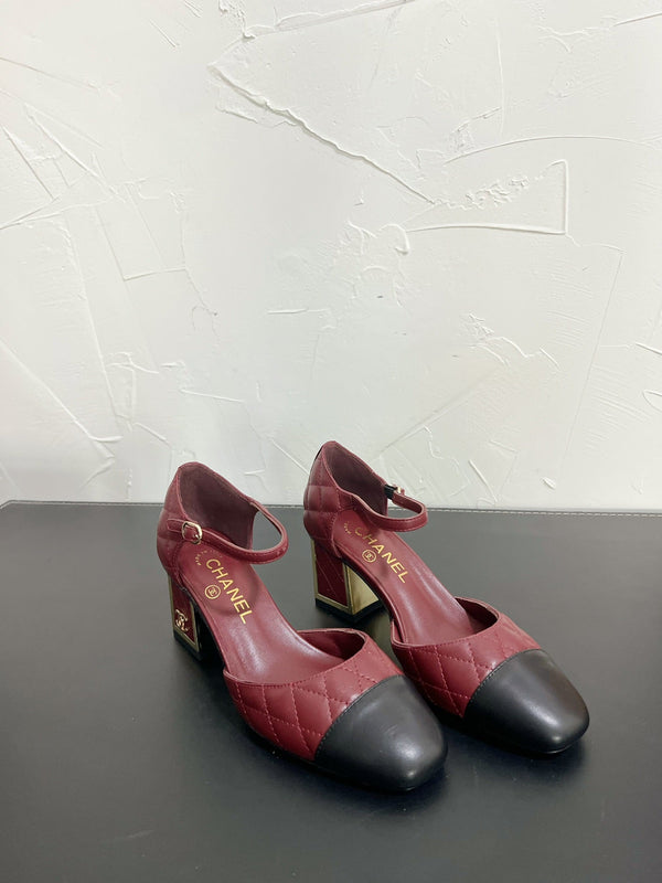 CC Mary Janes 55mm In Burgundy Mix Black Quilted Lambskin  949763