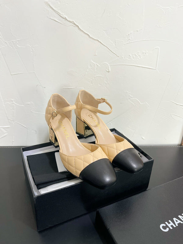 CC Mary Janes 55mm In Beige Mix Black Quilted Lambskin  949764