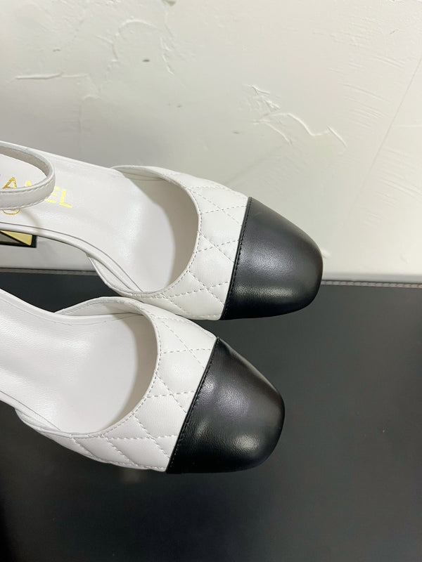 CC Mary Janes 55mm In White Mix Black Quilted Lambskin 949765