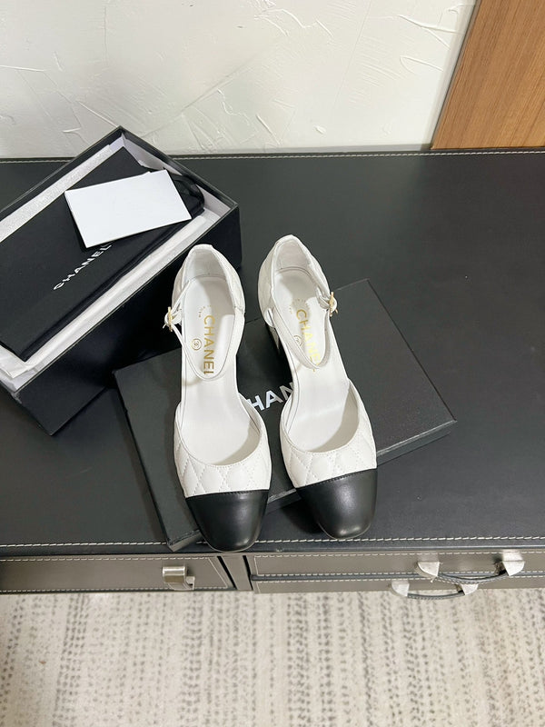 CC Mary Janes 55mm In White Mix Black Quilted Lambskin 949765