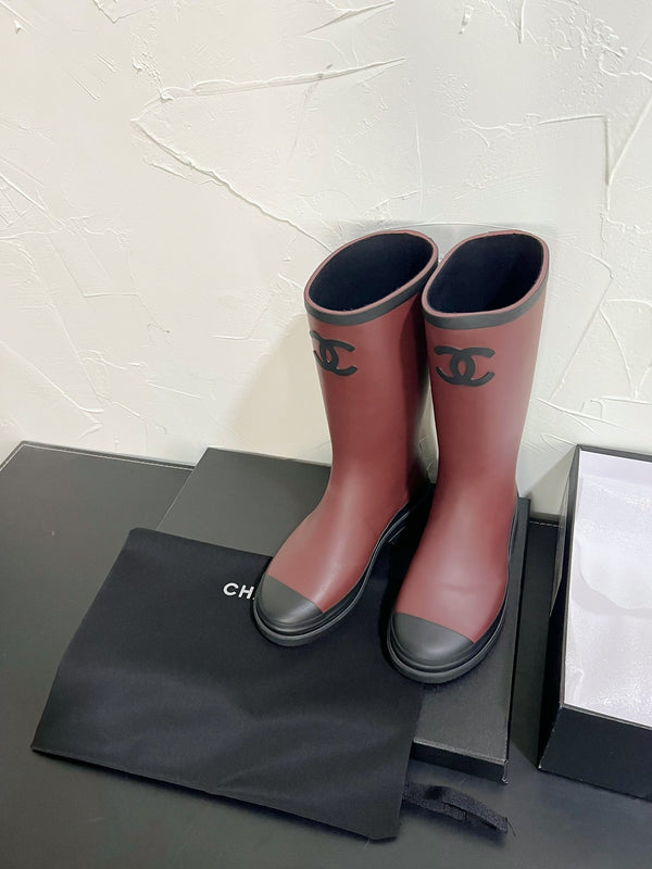 Stivali alti CC in gomma naturale rosso marrone nero 949643