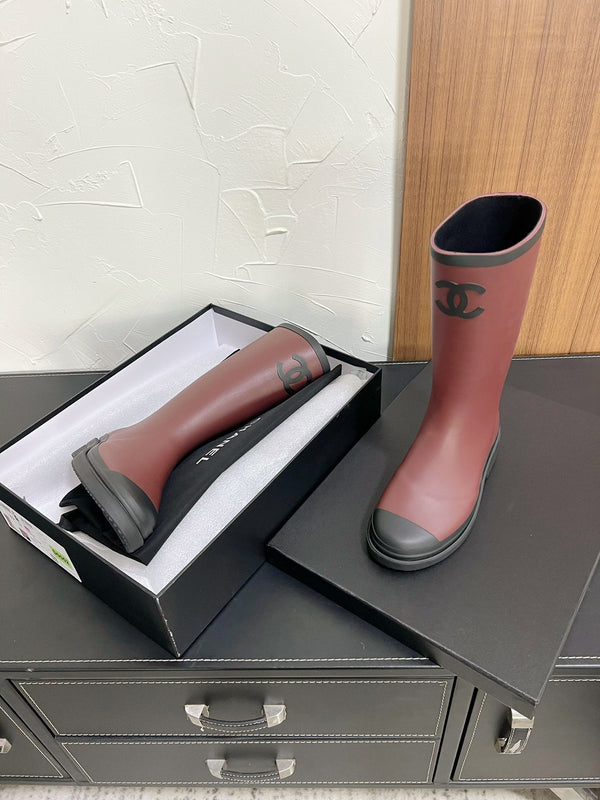 Stivali alti CC in gomma naturale rosso marrone nero 949643