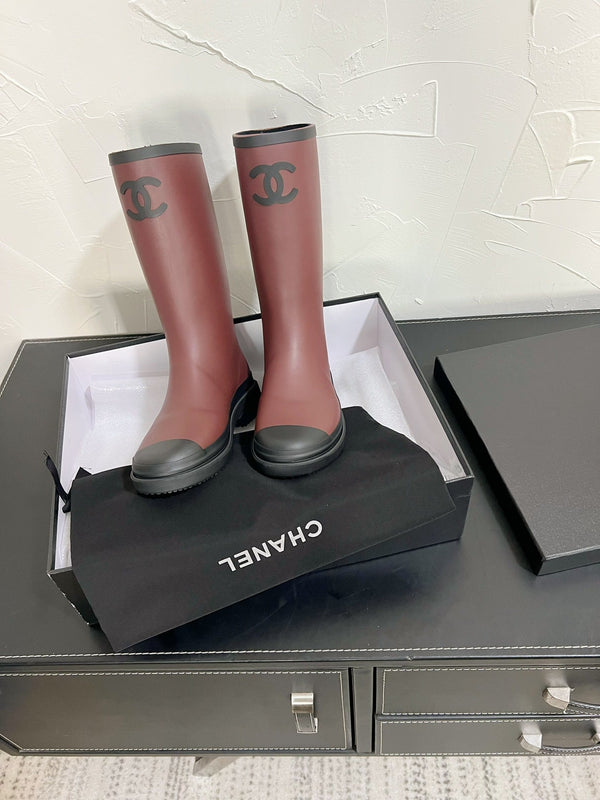 Stivali alti CC in gomma naturale rosso marrone nero 949643