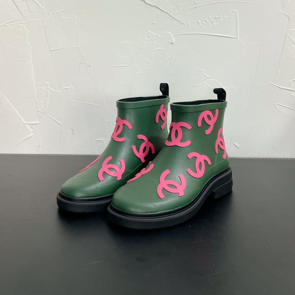 CC Rain boots In Green With Pink Logo Natural Rubber 949790