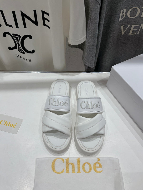 CHLOÉ MILA PLATFORM 5 CM IN NYLON BIANCO CON LOGO RICAMATO