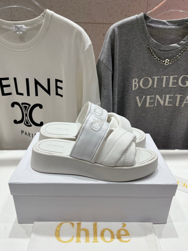 CHLOÉ MILA PLATFORM 5 CM IN NYLON BIANCO CON LOGO RICAMATO