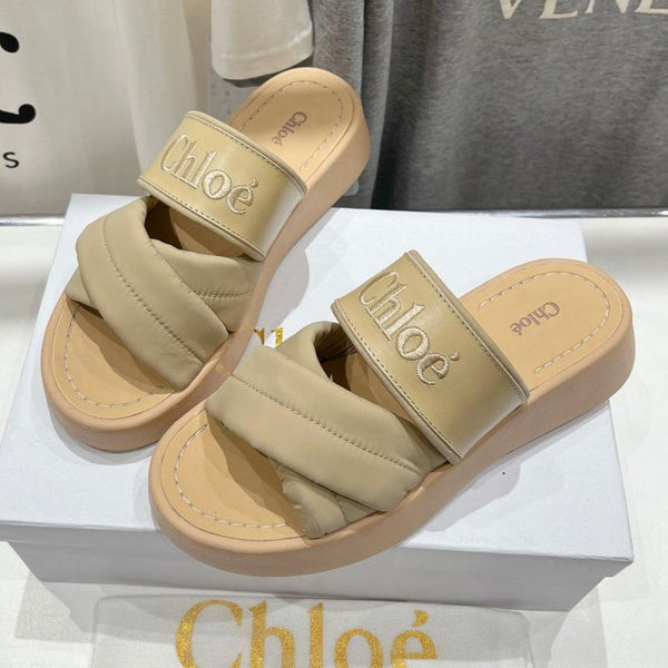 CHLOÉ MILA PLATFORM 5 CM IN NYLON GRIGIO OSTRICA CON LOGO RICAMATO