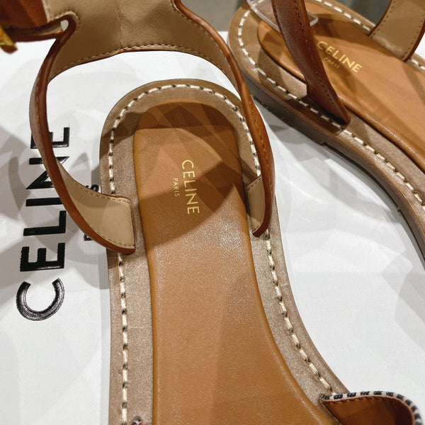 LYMPIA SANDAL IN TRIOMPHE MACCRAMÉ COTTON & CALFSKIN BRONZE BROWN/NAVY