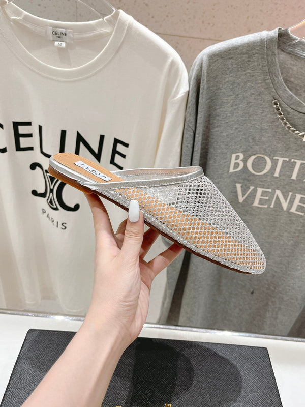 MULES ALAIA FLAT IN RETE ARGENTATA