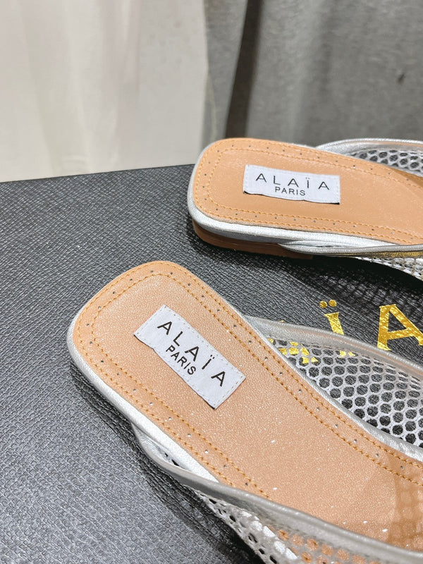 MULES ALAIA FLAT IN RETE ARGENTATA