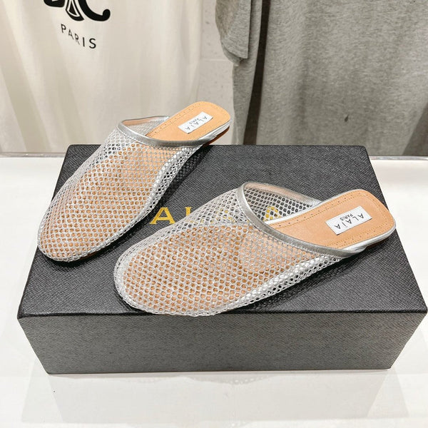 MULES ALAIA FLAT IN RETE ARGENTATA