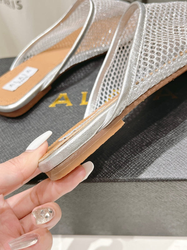 MULES ALAIA FLAT IN RETE ARGENTATA