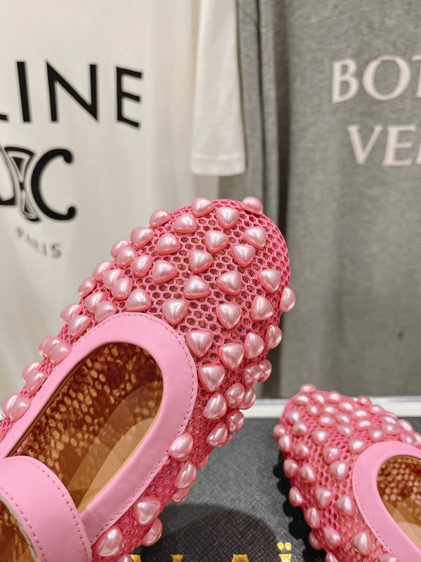 ALAIA PEARL MARY JANE SHOES IN DARK PINK MESH AND CALFSKIN