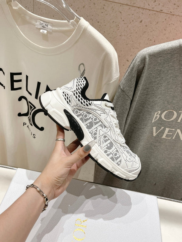 CD Vibe Sneaker White Black Polyester Mesh Fabric And Cowhide