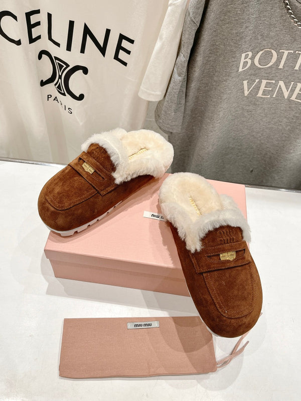 Miu Mule Wool Lining Caramel Brown Suede