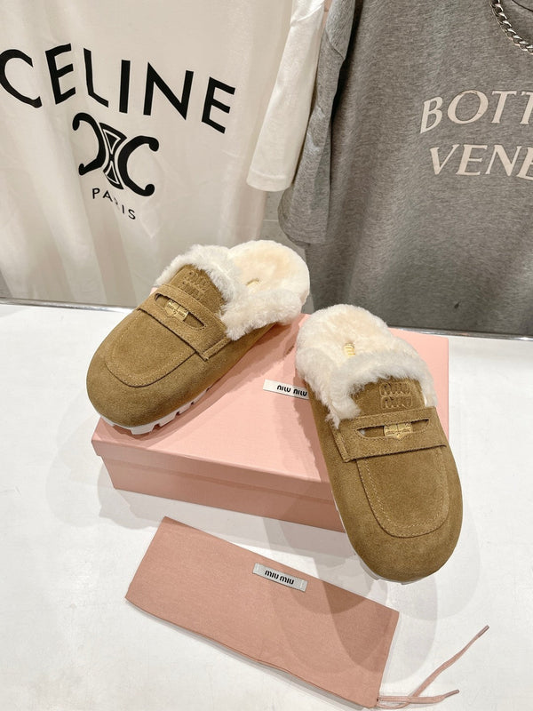 Miu Mule Fodera in lana Camoscio marrone tabacco