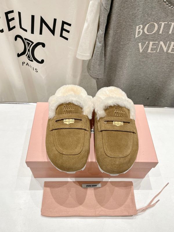 Miu Mule Fodera in lana Camoscio marrone tabacco