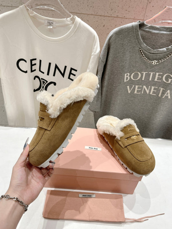 Miu Mule Fodera in lana Camoscio marrone tabacco