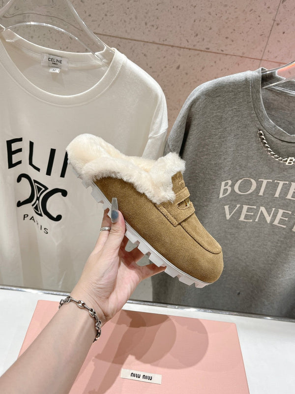 Miu Mule Fodera in lana Camoscio marrone tabacco