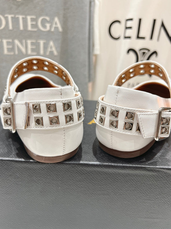 Alaila Biker Ballet Flats In White Cowhide 911438