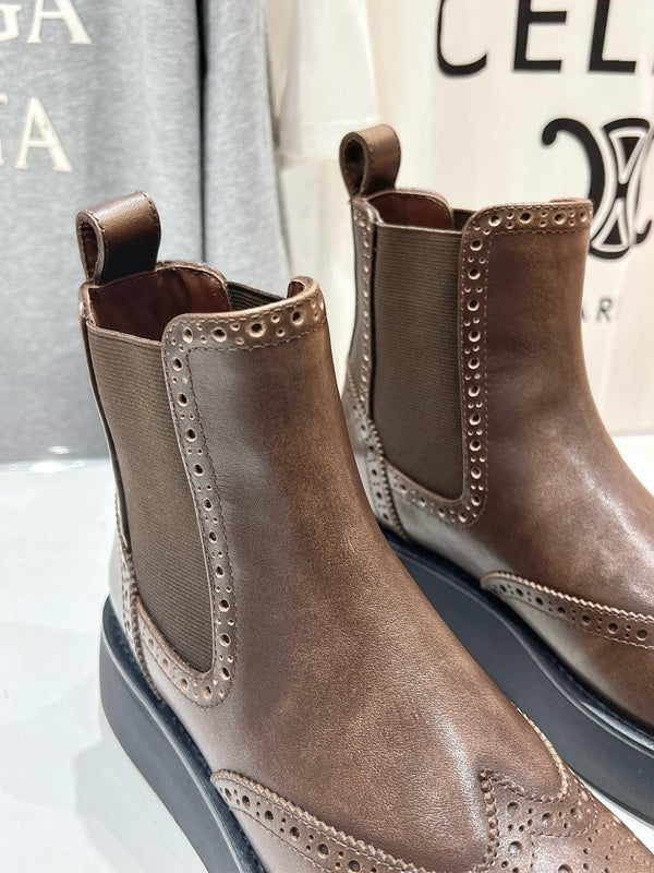 Miu Ankle Boots Coffee Brown Polished Calfskin