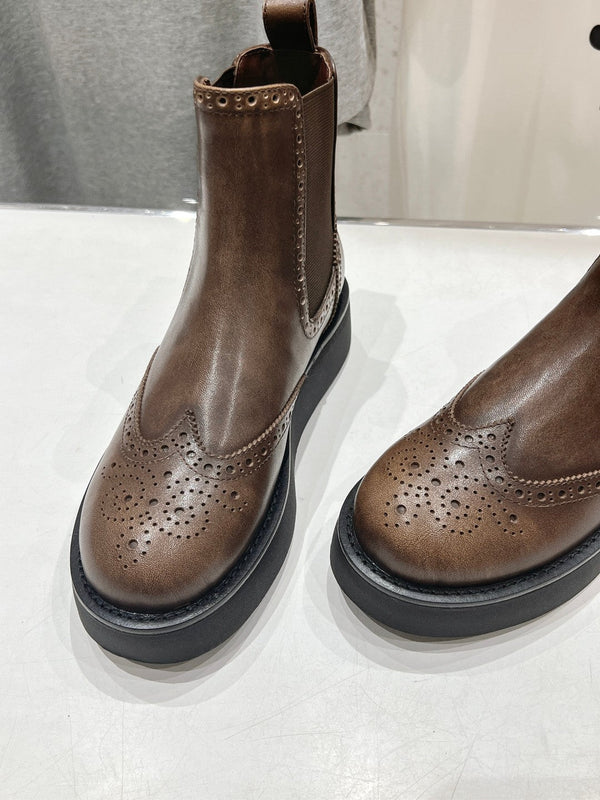 Miu Ankle Boots Coffee Brown Polished Calfskin